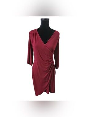 Burgundy Faux Wrap Dress Petite Medium